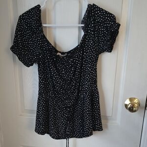Black Polka Dot Puff Sleeve Women's Top